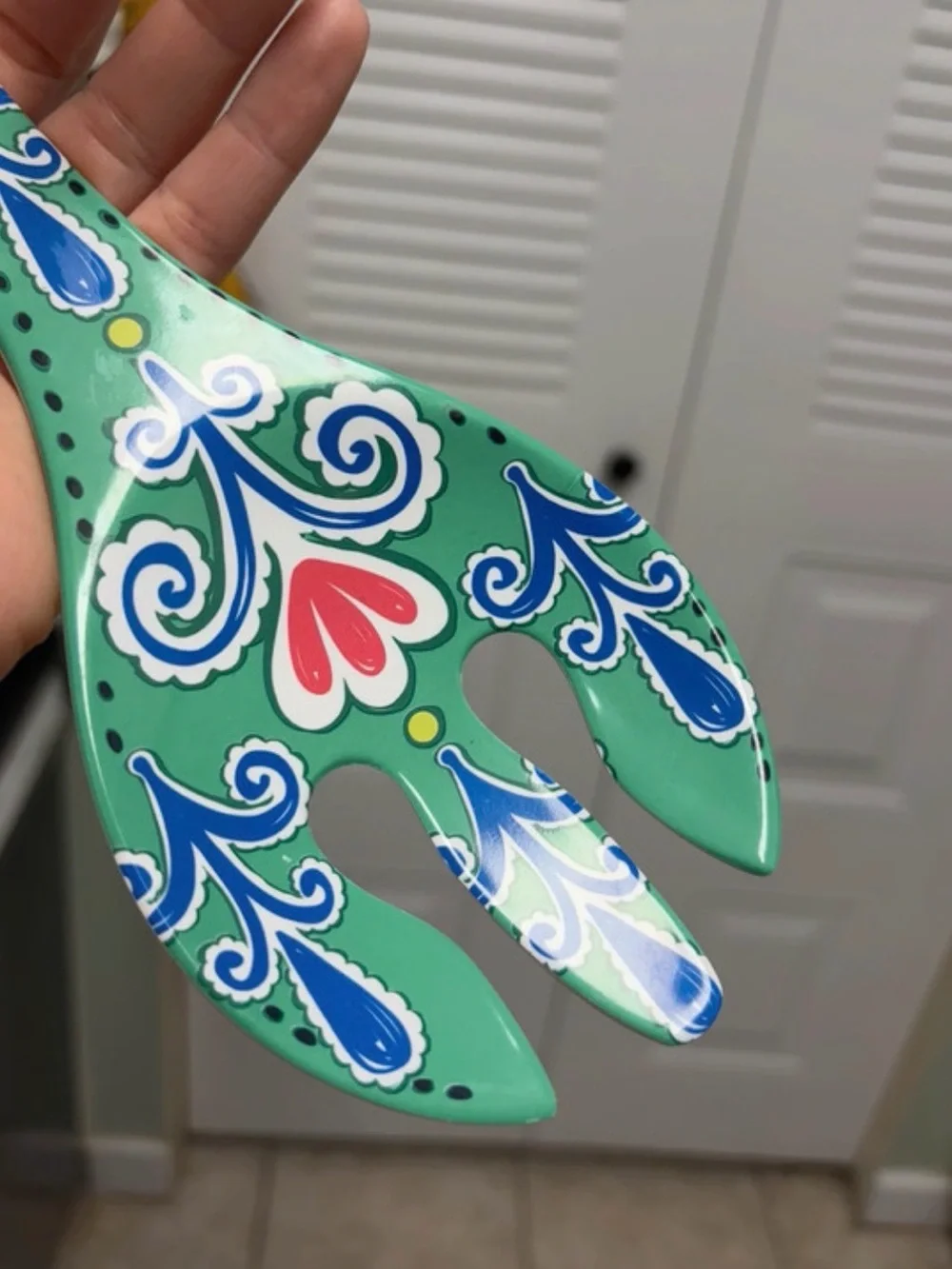 Decorative Green paisley Serving Fork - Green plastic